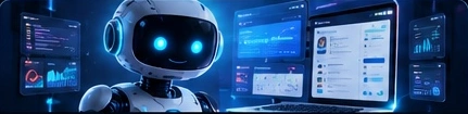 Robot asistente con paneles de negocio
